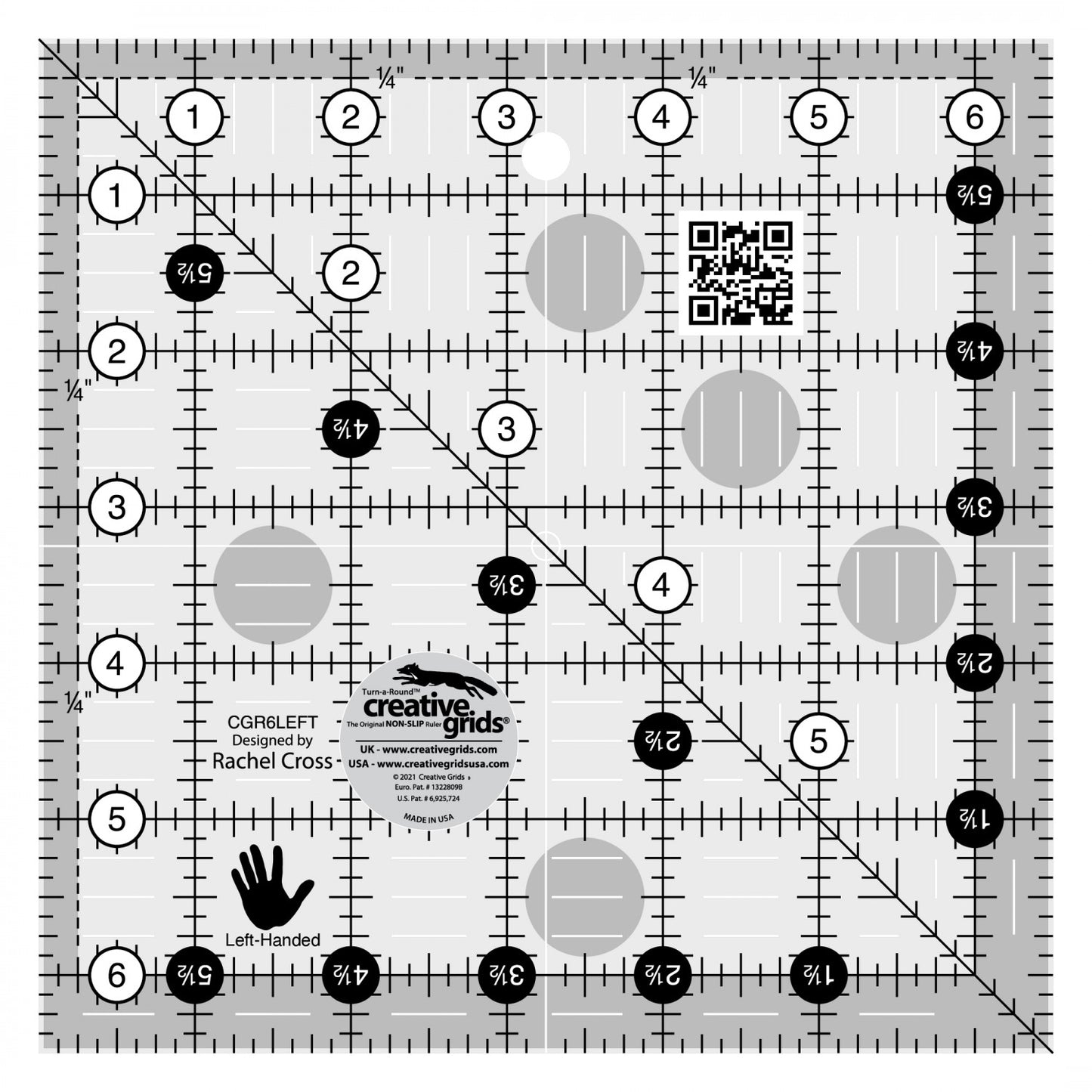 Creative Grids Left Handed Quilt Ruler 6-1/2in Square