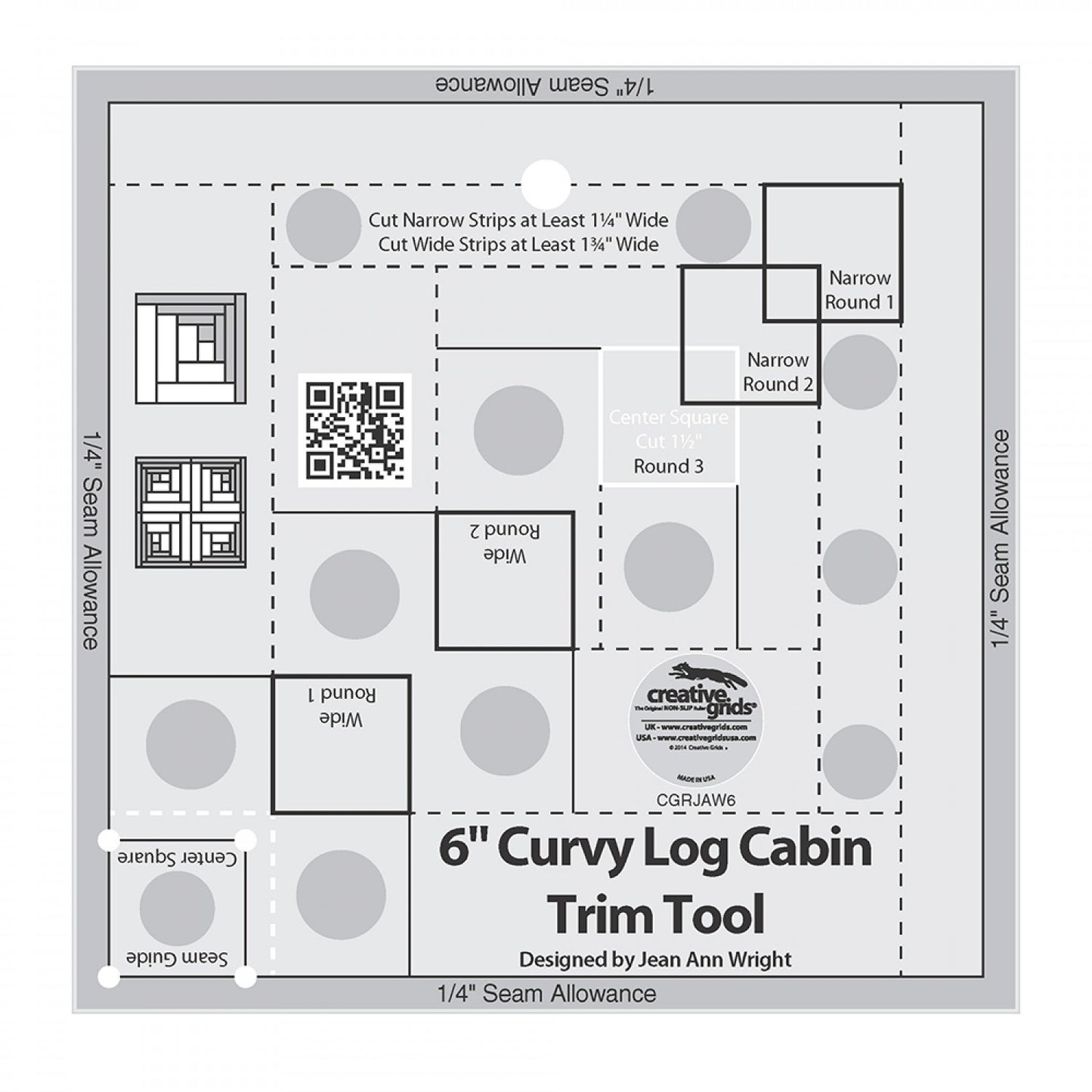 Creative Grids Curvy Log Cabin Trim Tool 6in Finished Blocks Quilt Ruler