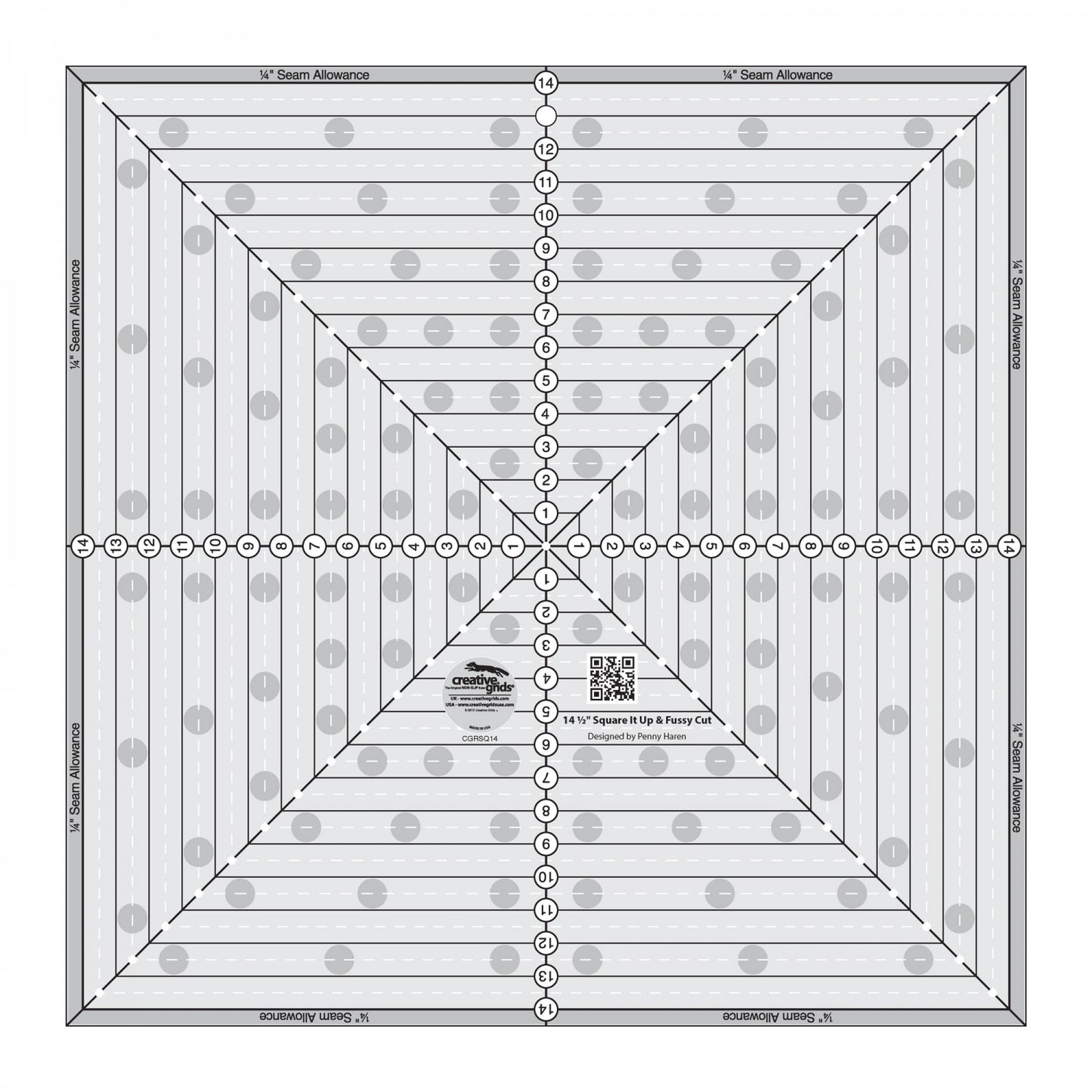 Creative Grids 14-1/2in Square It Up or Fussy Cut Square Quilt Ruler